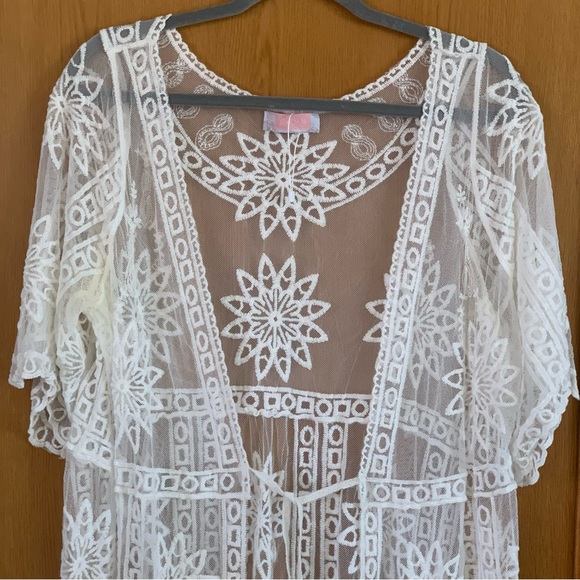 C+D+M Collection White Lace Embroidered Sheer Kimono - Picture 7 of 8